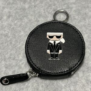Karl Lagerfeld Paris Round Coin Purse Pouch Black  Small